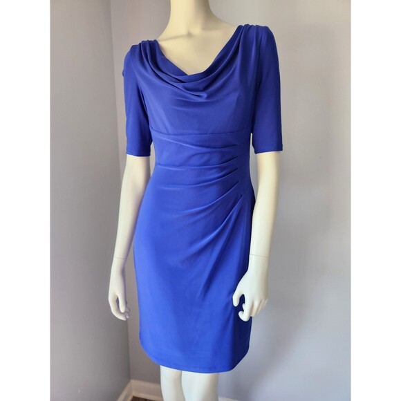 Lauren Ralph Lauren Dresses & Skirts - Size 6P Lauren Ralph Blue Dress Draped Cowl Neck Ruche Stretch Carleton Jersey